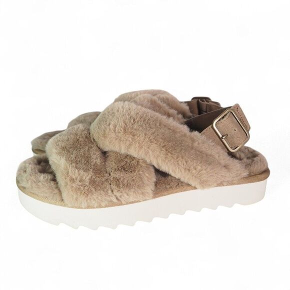 Koolaburra UGG Fuzz-ee Strappy Slipper Sandals 1117190 Amphora Taupe Women 7 - Picture 2 of 11